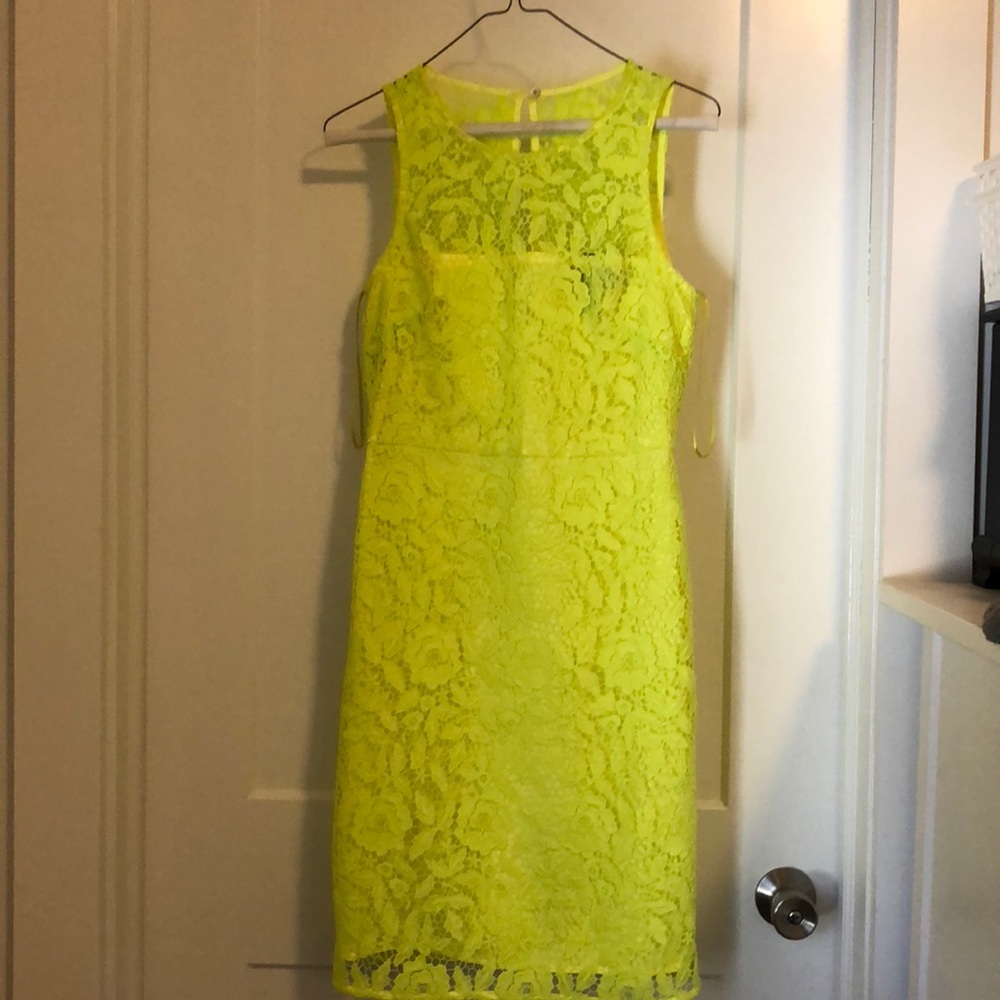Jcrew electric green lace dress